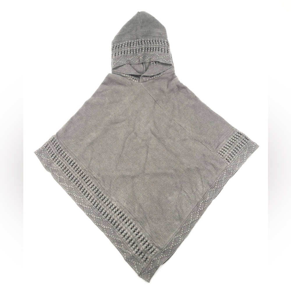 Steve Madden Hooded Poncho Knit Asymmetrical Hem Charcoal Gray Cozy Cabin Core - Picture 3 of 14